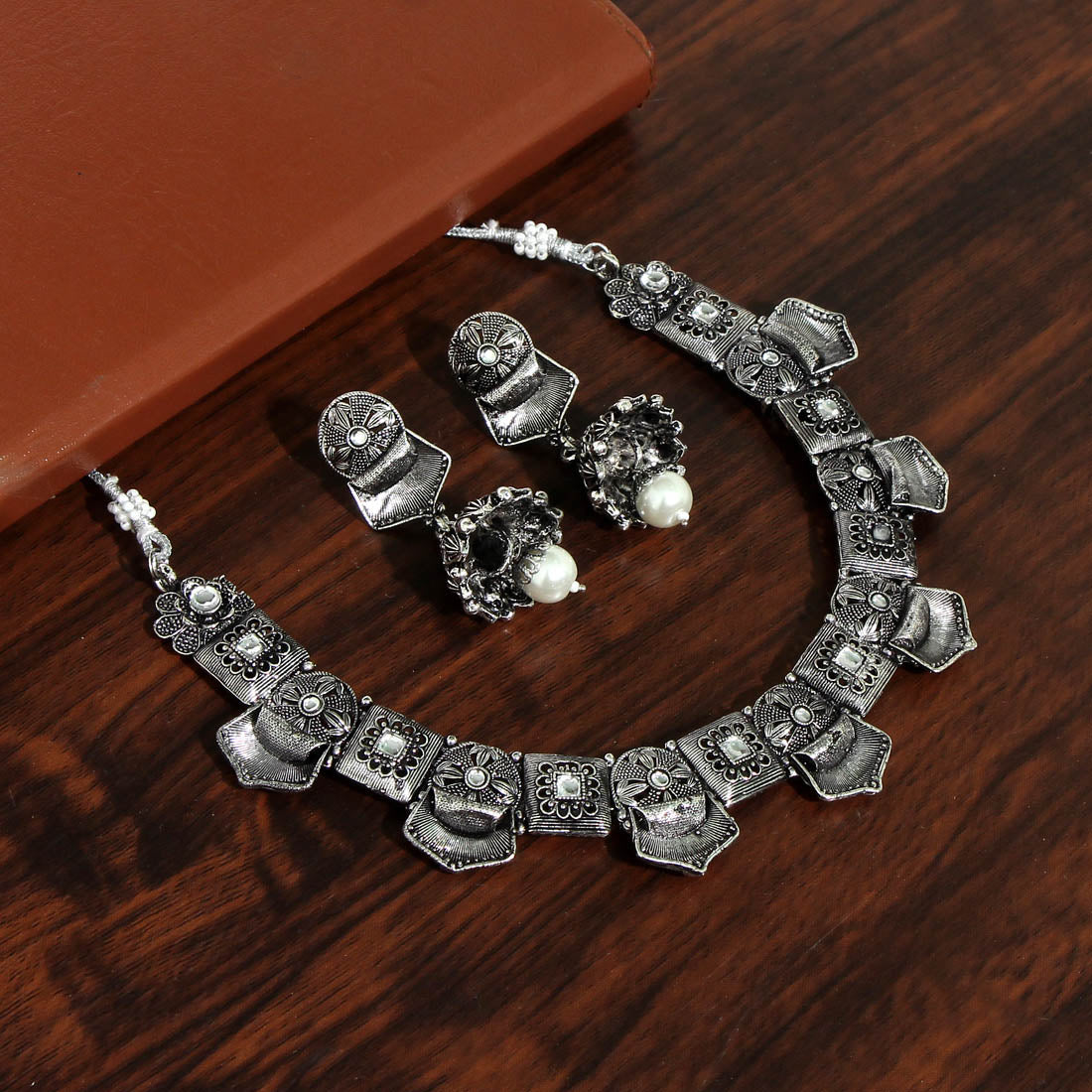 Silver Color Oxidised Necklace Set