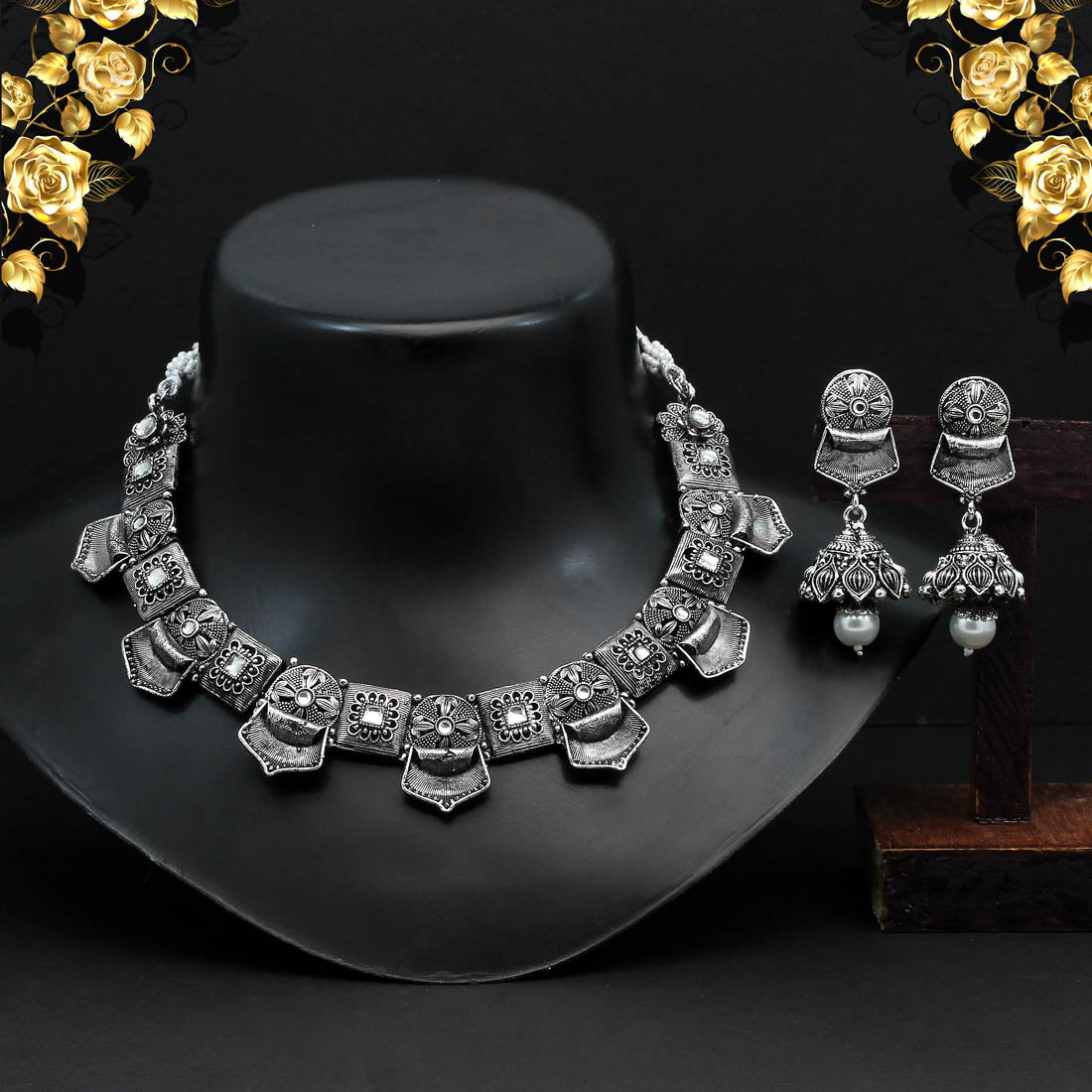 Silver Color Oxidised Necklace Set