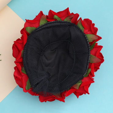Red Color Rose Flower Hair juda//Bun