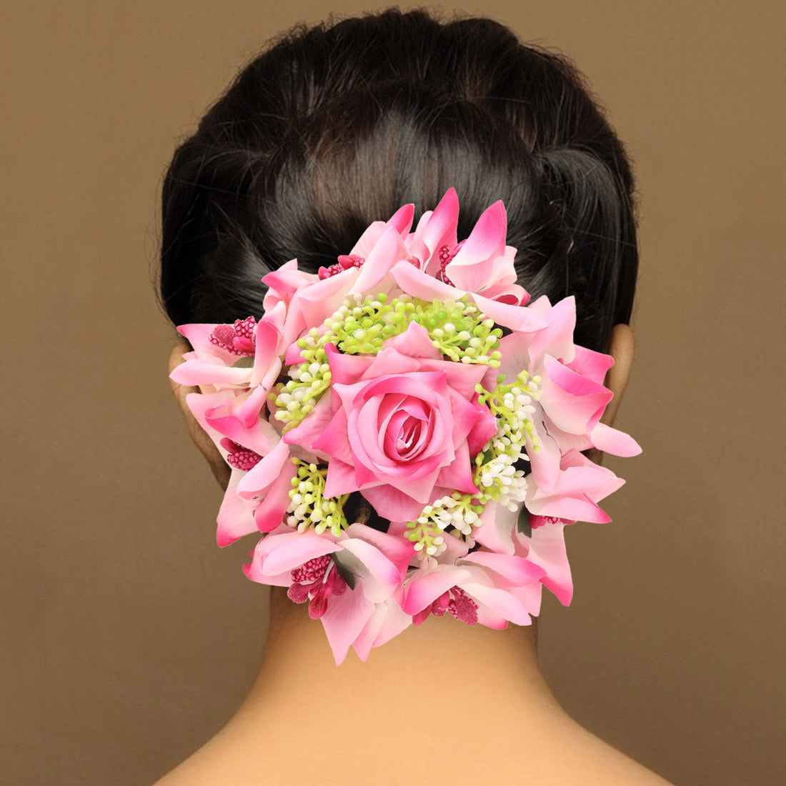Pink Color Rose Flower Hair juda//Bun