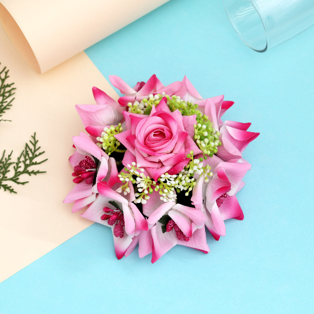 Pink Color Rose Flower Hair juda//Bun