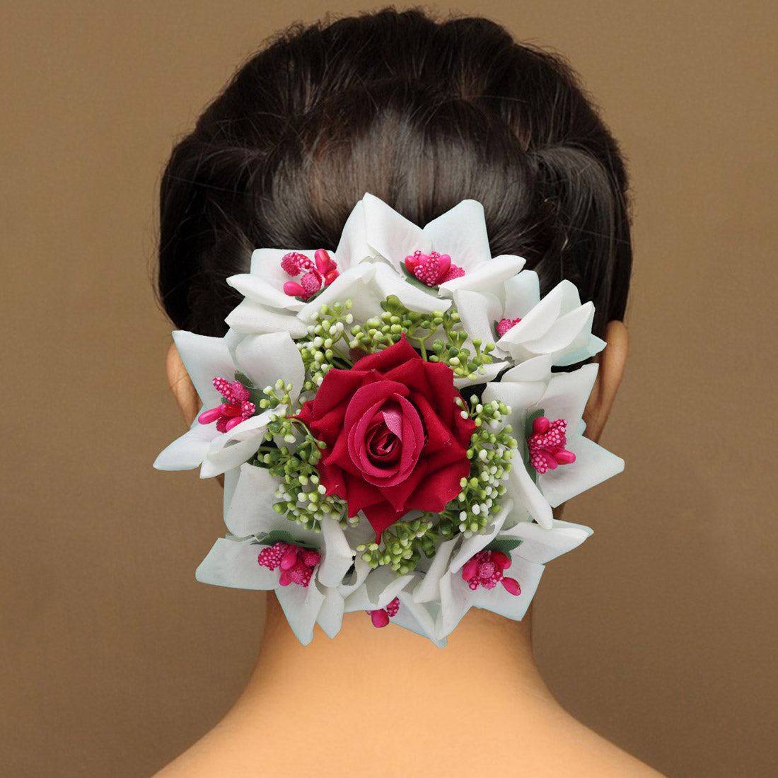 Rani Color Rose Flower Hair juda//Bun