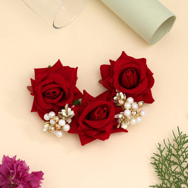 Maroon Color Rose Flower Gajra For Women Hair Pin