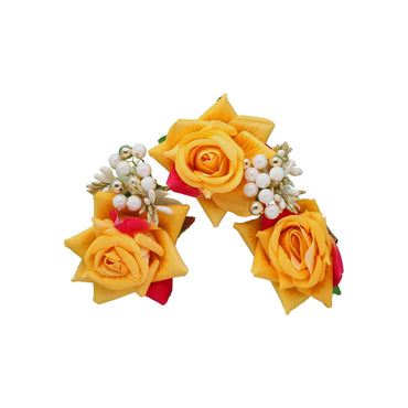 Mustard Yellow Color Rose Flower Gajra For Women Hair Pin