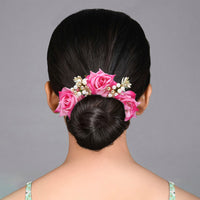 Pink Color Rose Flower Gajra For Women Hair Pin