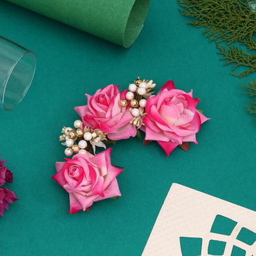 Pink Color Rose Flower Gajra For Women Hair Pin