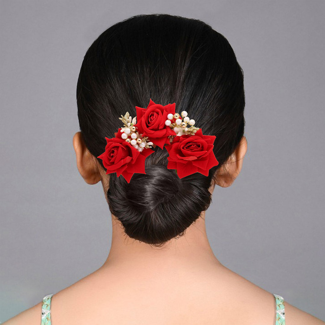 Red Color Rose Flower Gajra For Women Hair Pin