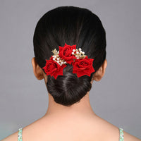 Red Color Rose Flower Gajra For Women Hair Pin