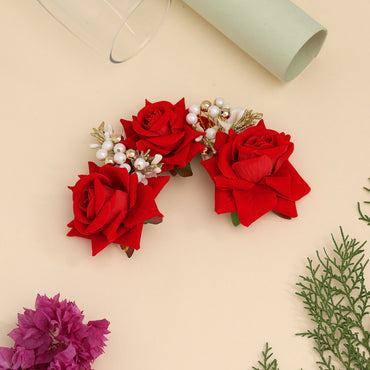 Red Color Rose Flower Gajra For Women Hair Pin