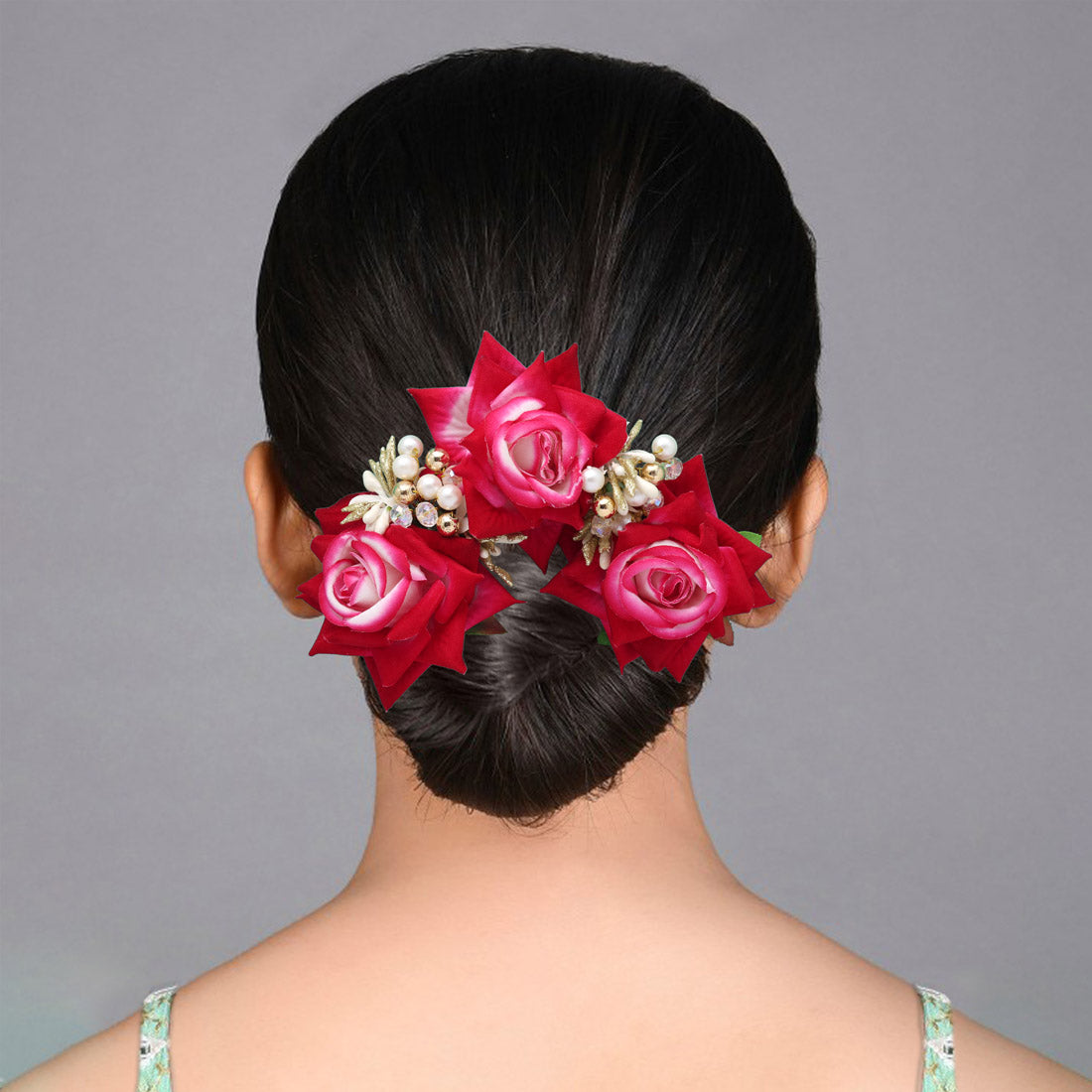 Rani Color Rose Flower Gajra For Women Hair Pin