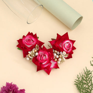 Rani Color Rose Flower Gajra For Women Hair Pin