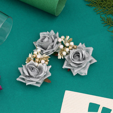 Silver Color Rose Flower Gajra For Women Hair Pin
