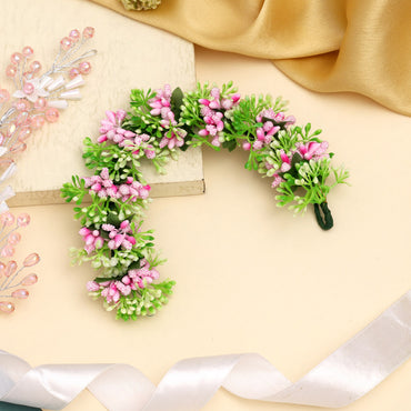 Pink Color Flower Gajra For Women Hair Pin