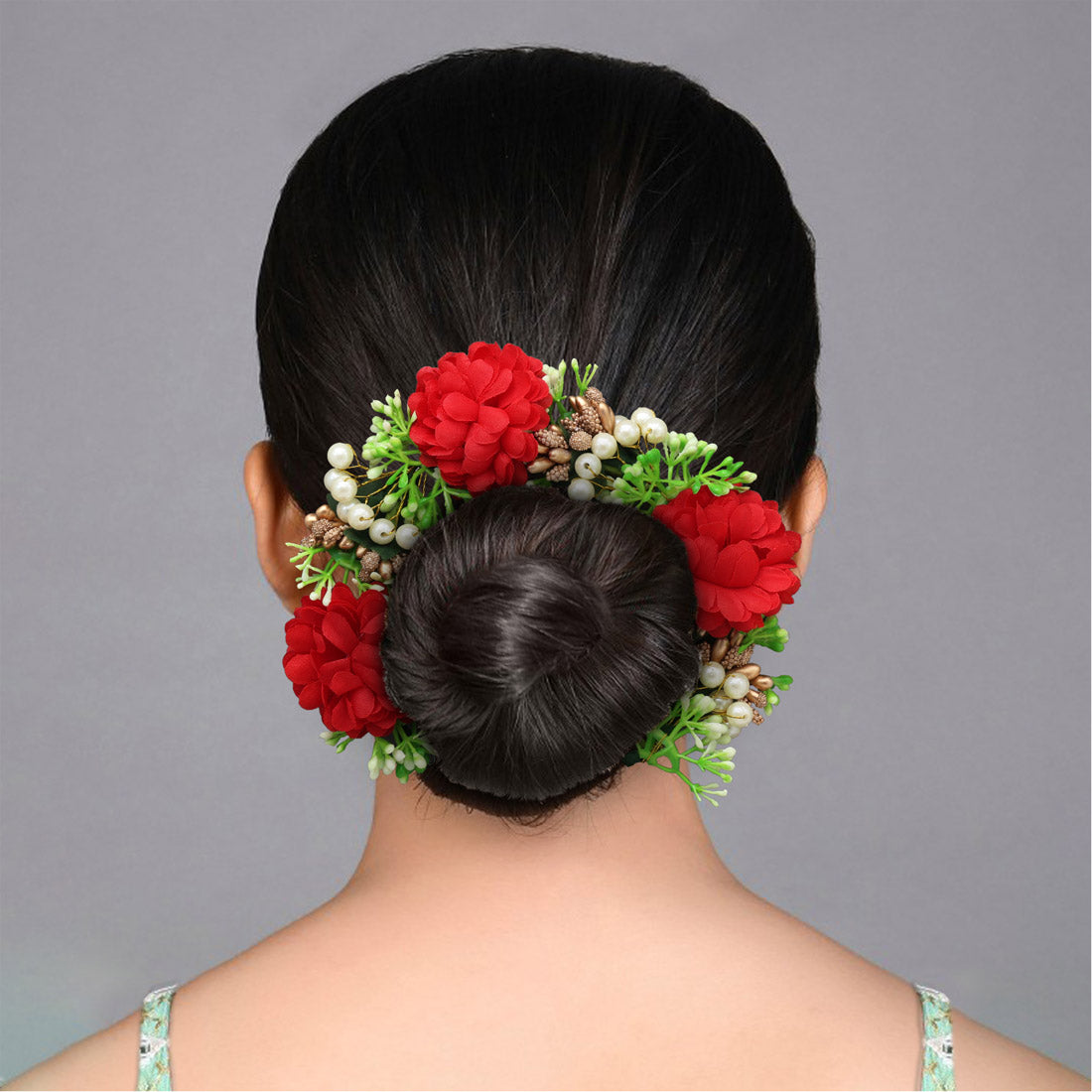 Red Color Rose Flower Gajra For Women Hair Pin