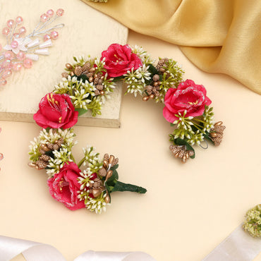 Dark Pink Color Rose Flower Gajra For Women Hair Pin
