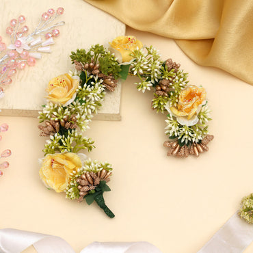 Yellow Color Rose Flower Gajra For Women Hair Pin