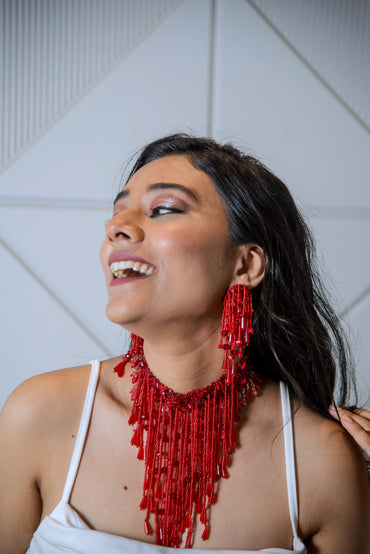 Helen Set, Necklace and Earrings - Red