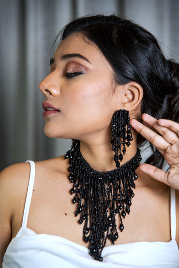 Helen Set, Necklace and Earrings - Black