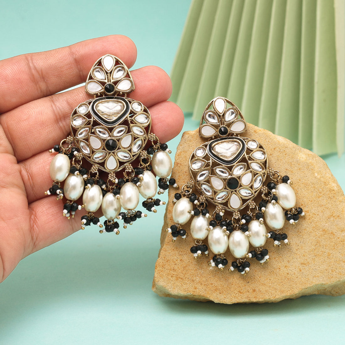 Black Color Kundan Earrings