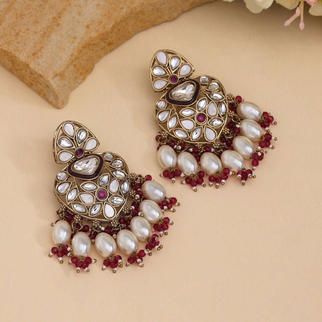 Magenta Color Kundan Earrings