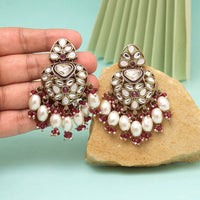 Magenta Color Kundan Earrings