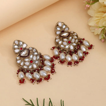 Maroon Color Kundan Earrings