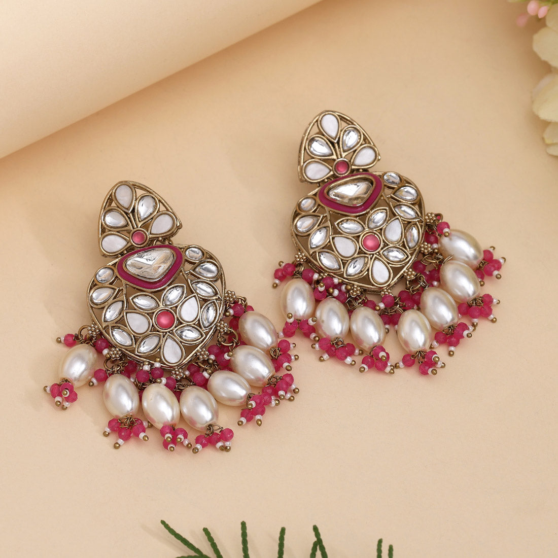 Rani Color Kundan Earrings