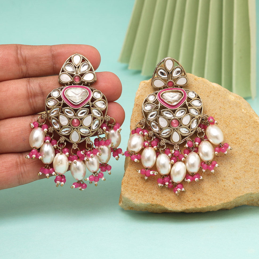 Rani Color Kundan Earrings
