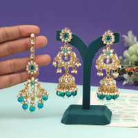 Turquoise Blue Color Kundan Earrings With Maang Tikka