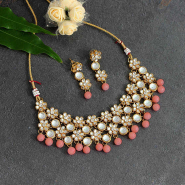 Peach Color Kundan Necklace Set