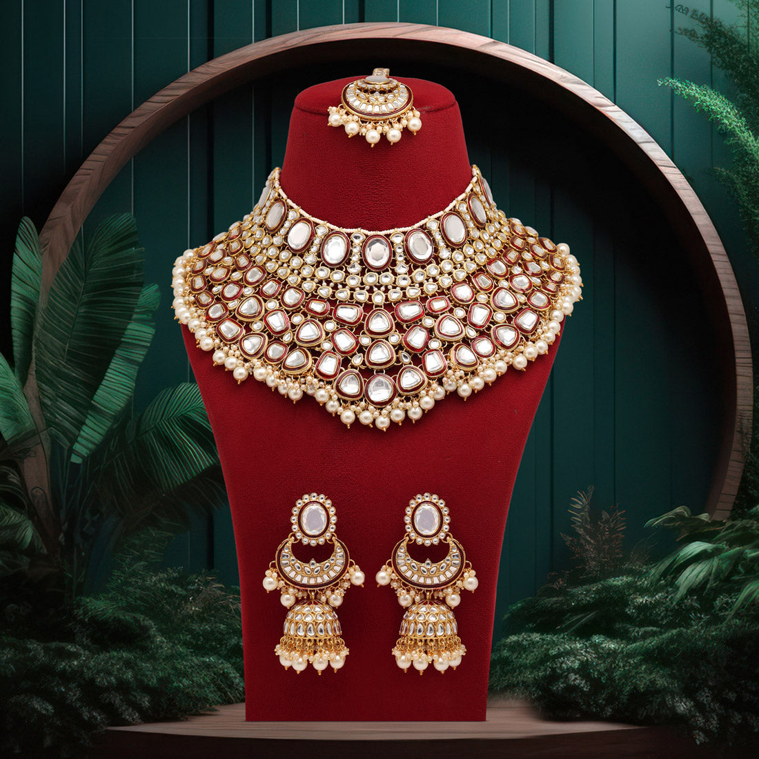 Maroon Color Kundan Necklace Set