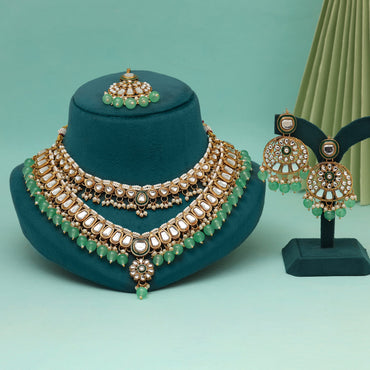 Pista Green Color Kundan Necklace Set