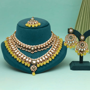 Yellow Color Kundan Necklace Set