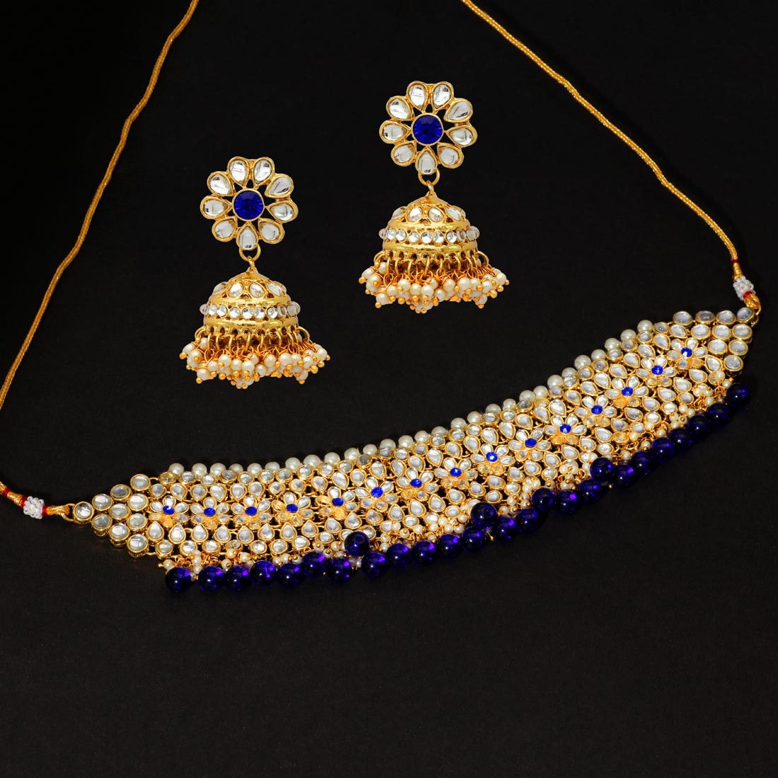 Blue Color Choker Kundan Necklace Set
