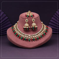 Maroon & Green Color Kundan Necklace Set
