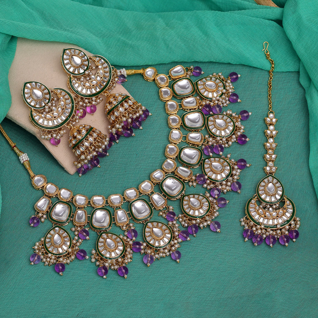 Light Purple Color Kundan Necklace Set