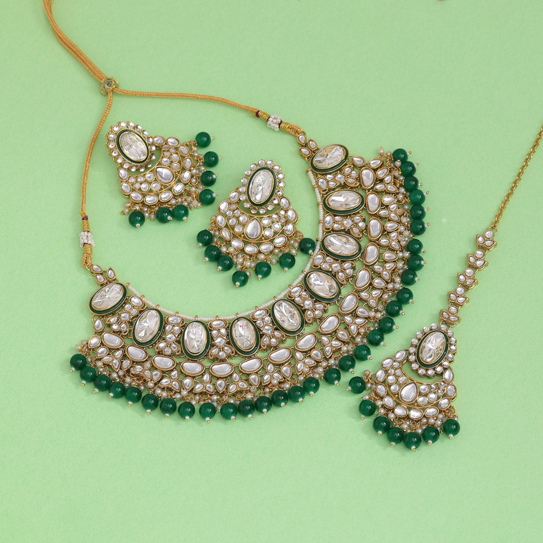 Green Color Kundan Necklace Set