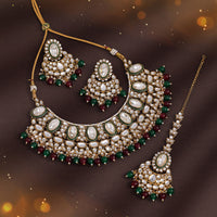 Maroon & Green Color Kundan Necklace Set