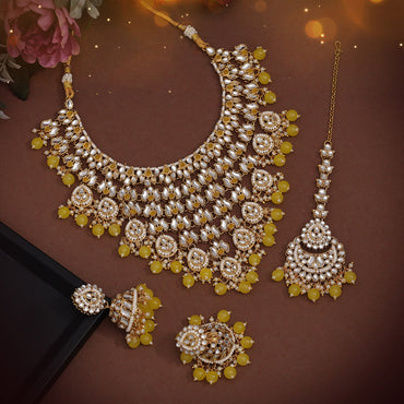 Yellow Color Kundan Necklace Set