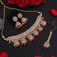 Maroon Color Choker Kundan Necklace Set