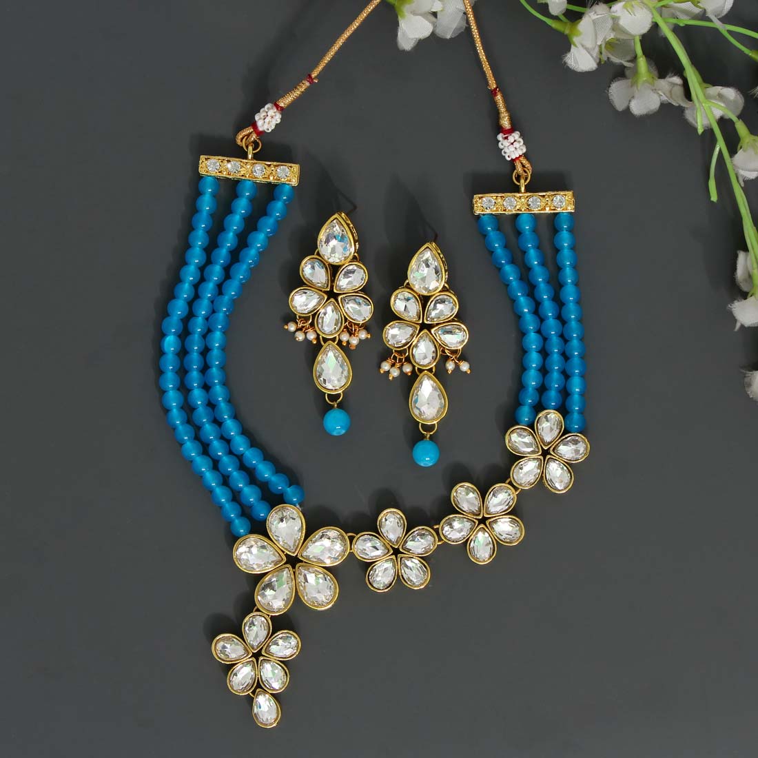 Firozi Color Kundan Necklace Set