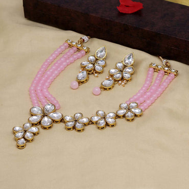 Pink Color Kundan Necklace Set