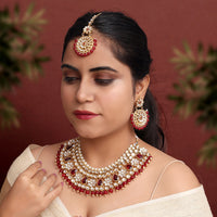 Maroon Color Kundan Necklace Set
