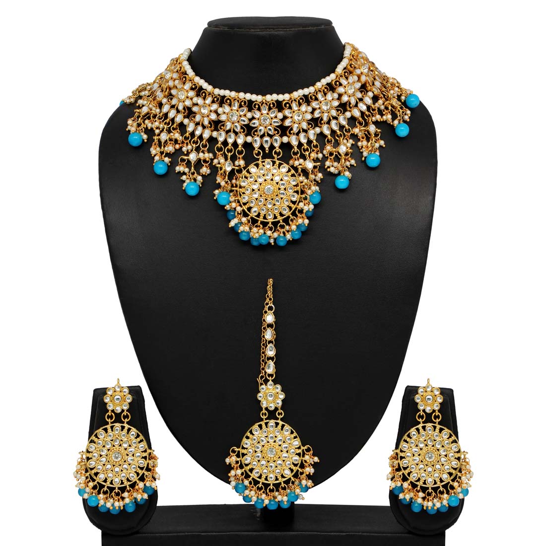 Firozi Color Kundan Necklace Set