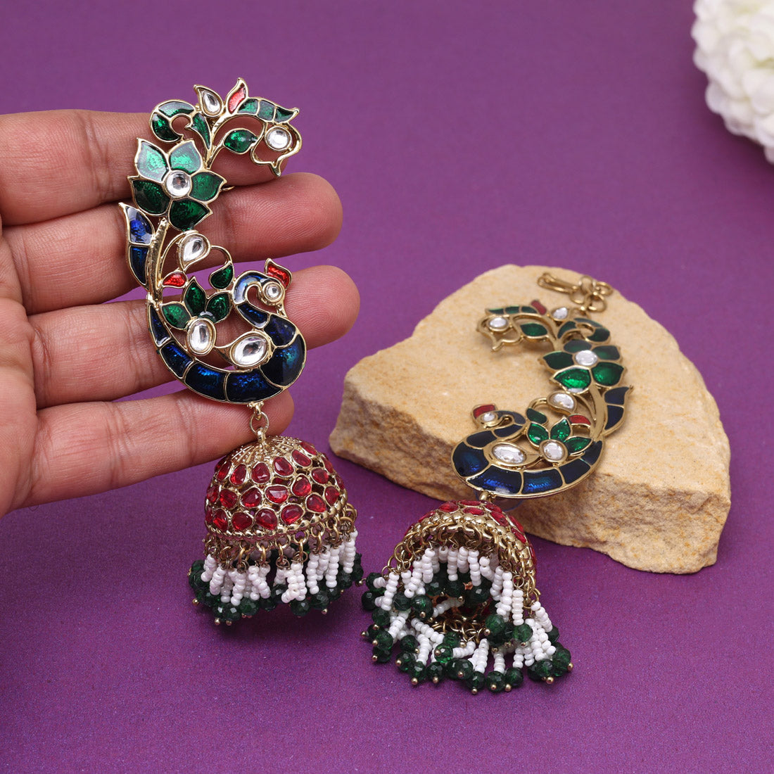 Multi Color Kundan Meenakari Earrings
