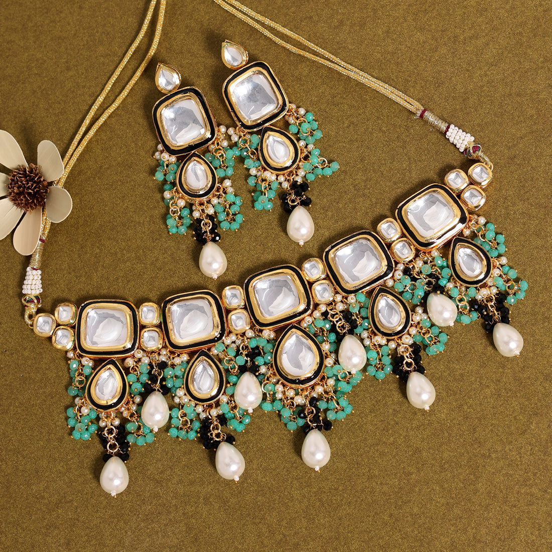 Black Color Kundan Meenakari Choker Necklace Set