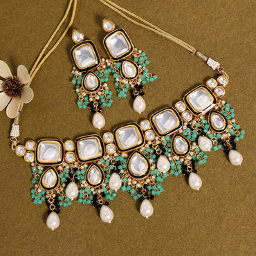 Black Color Kundan Meenakari Choker Necklace Set