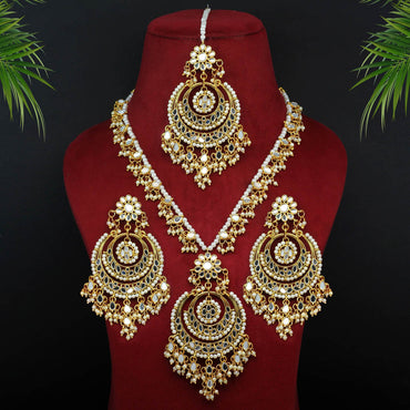 Gold Color Kundan Mirror Necklace Set
