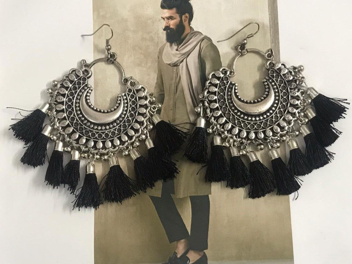 Tribal Design Fusion Chandbali Shaped Green Tassel Light