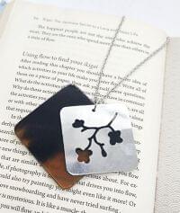 Brass and Ebony Square Shape Long Chain Necklace